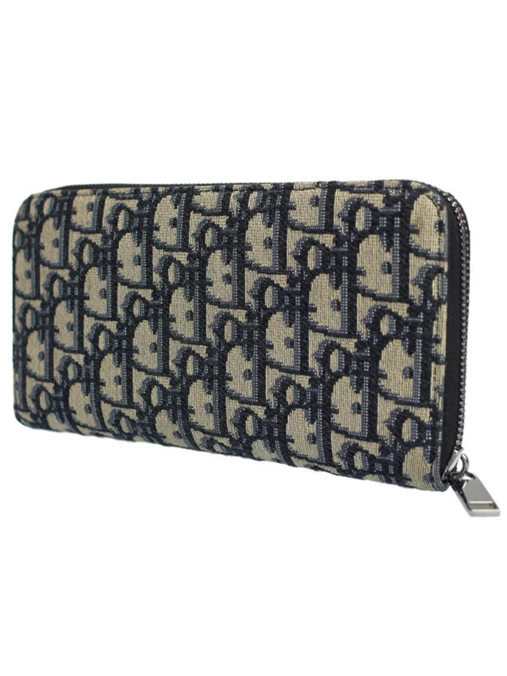 Dior Christian Long Zip Round Wallet Oblique Blue